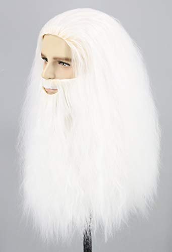 LeMarnia Men's Wigs and Beard Set Long White Wizard Wig and Beard for Halloween Costume Cosplay Party Wig - Image 2
