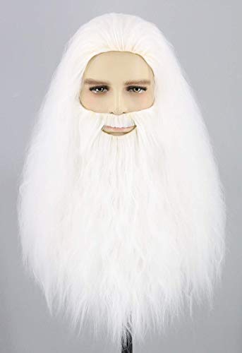 LeMarnia Men's Wigs and Beard Set Long White Wizard Wig and Beard for Halloween Costume Cosplay Party Wig - Image 1