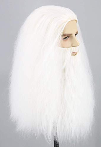 LeMarnia Men's Wigs and Beard Set Long White Wizard Wig and Beard for Halloween Costume Cosplay Party Wig - Image 3