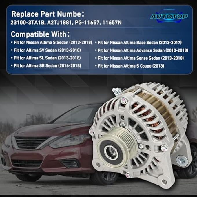 AUTOTOP Alternator 12V 110A FIT 2013, 2014, 2015, 2016, 2017, 2018 Nissan Altima 2.5L L4 Sedan Coupe Replace OE# 23100-3TA1B, A2TJ1881, PG-11657, 11657N - Image 2