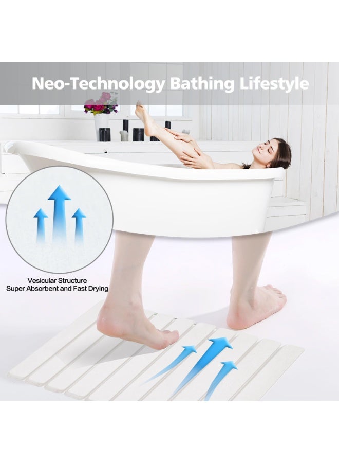 Foldable Stone Bath Mat, Non-Slip Diatomaceous Earth Bath Mat, Super Absorbent Quick Drying Bath Stone Mat, Luxury Bath mat for Bathroom Kitchen Bathtub, 23.4 * 15.4" White - Image 3
