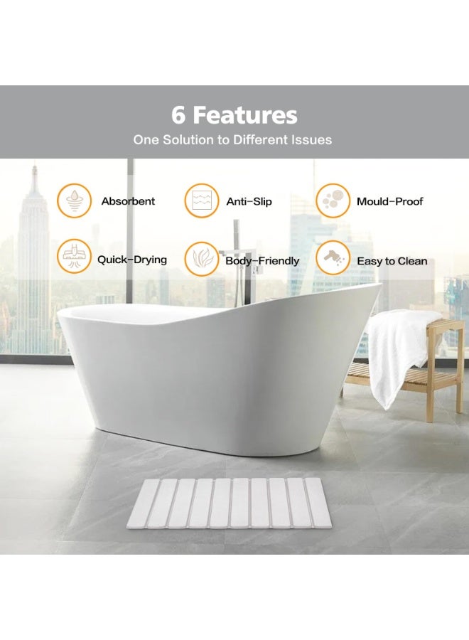 Foldable Stone Bath Mat, Non-Slip Diatomaceous Earth Bath Mat, Super Absorbent Quick Drying Bath Stone Mat, Luxury Bath mat for Bathroom Kitchen Bathtub, 23.4 * 15.4" White - Image 2