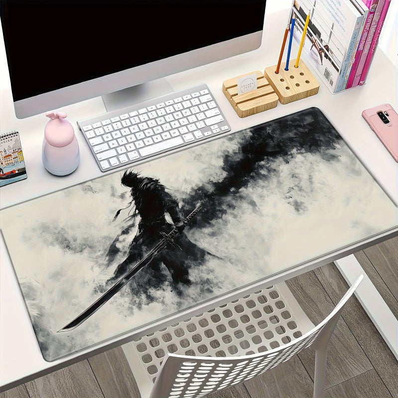A Large Gaming Mouse Pad 40 X 80 Cm 15 7 31 5 Inches Japanese Samurai Sword Design Black And White High Definition Art Pattern Non Slip Rubber Base Suitable For Office And Home Use Perfect Gift - Image 4
