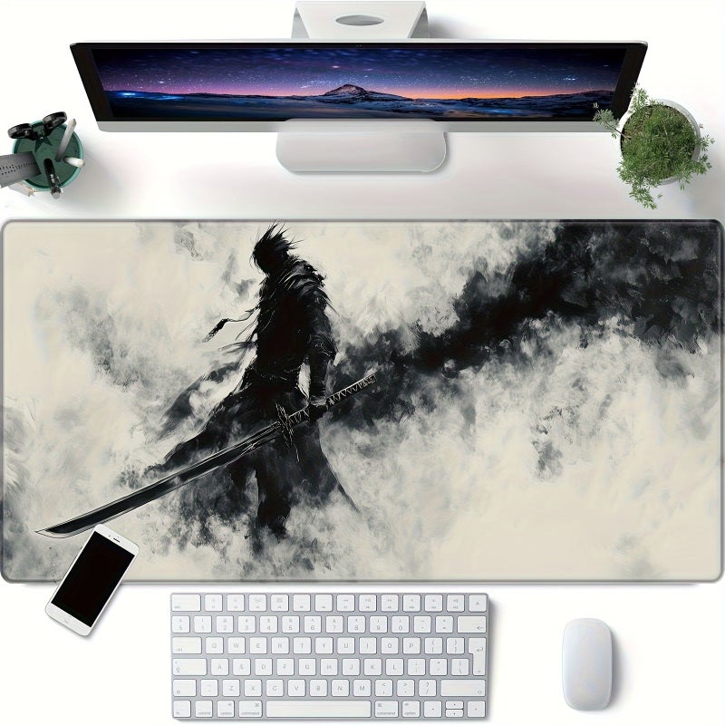 A Large Gaming Mouse Pad 40 X 80 Cm 15 7 31 5 Inches Japanese Samurai Sword Design Black And White High Definition Art Pattern Non Slip Rubber Base Suitable For Office And Home Use Perfect Gift - Image 1