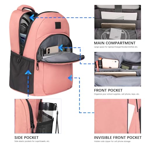 LARIPOP Carry On Backpack for Airplane 156 Inch Laptop Backpack with USB Charging Port Water Resistant Business Travel Backpack Lightweight College School Bookbag Anti Theft for Men Women Flesh - Image 3