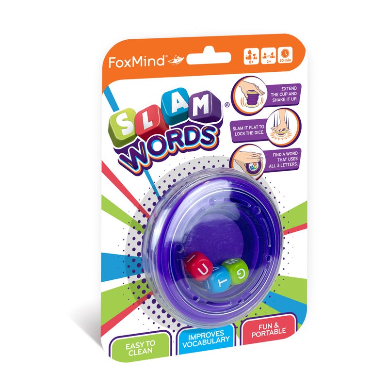 FoxMind Games Slam Words Quick Word Game Educational Alphabet Dice Games to Improve Vocabulary 20 Minute Travel Board Games for 2 or More Word Board Games for Travel Family Night Parties - Image 3
