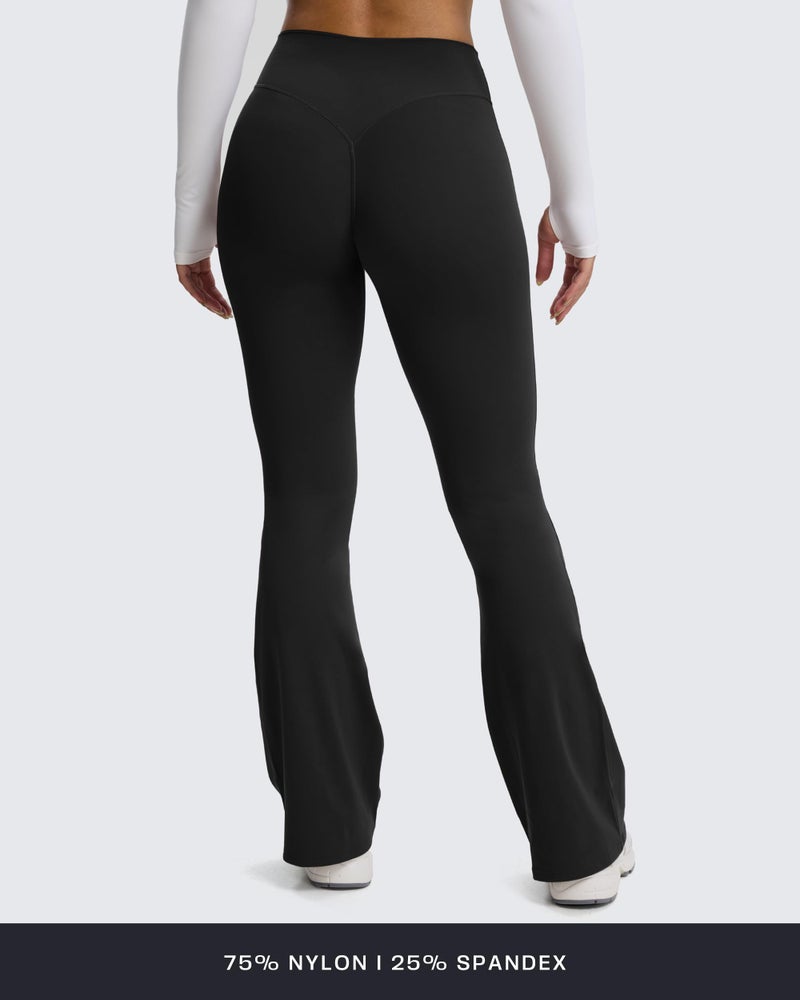 Aoxjox Flare Leggings for Women Metamorph Mid-Rise Hidden Scrunch Butt Lifting Wide Leg Yoga Pants 34" (Black, Small) - Image 3