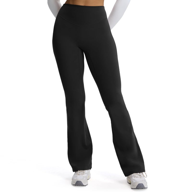 Aoxjox Flare Leggings for Women Metamorph Mid-Rise Hidden Scrunch Butt Lifting Wide Leg Yoga Pants 34" (Black, Small) - Image 1