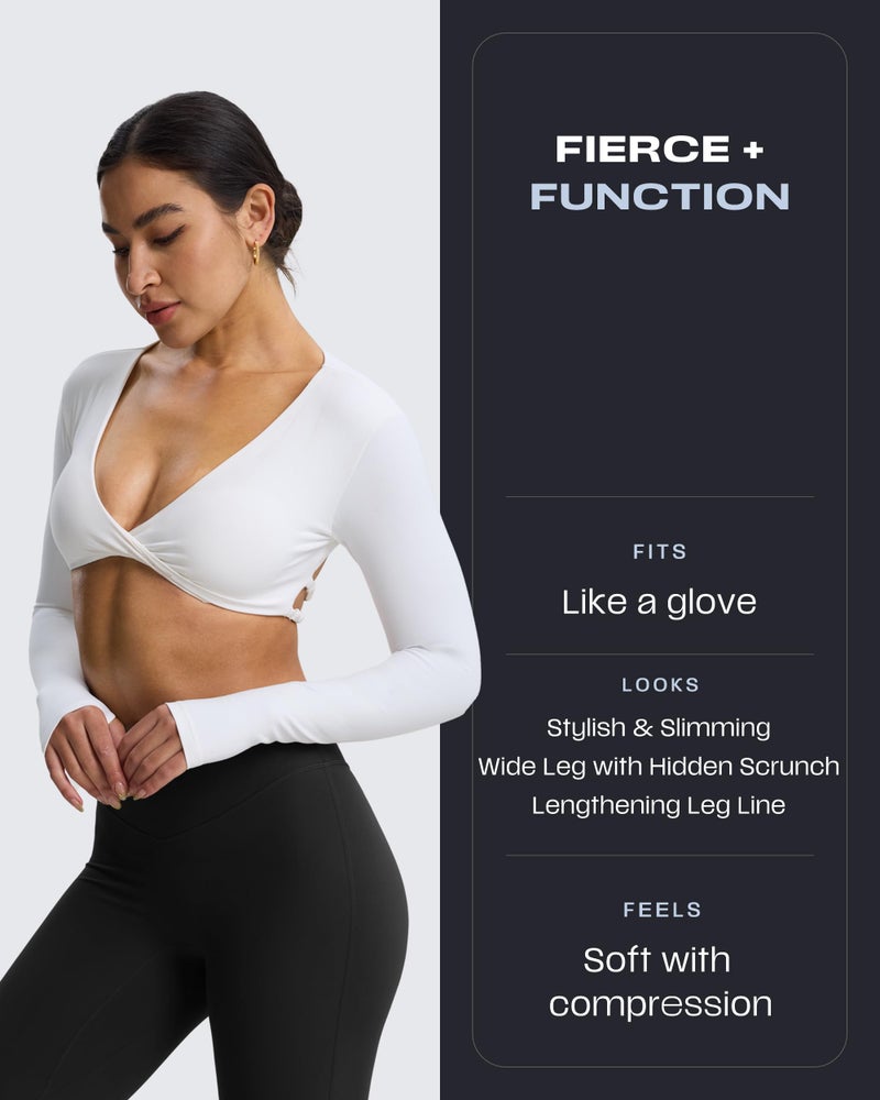 Aoxjox Flare Leggings for Women Metamorph Mid-Rise Hidden Scrunch Butt Lifting Wide Leg Yoga Pants 34" (Black, Small) - Image 2