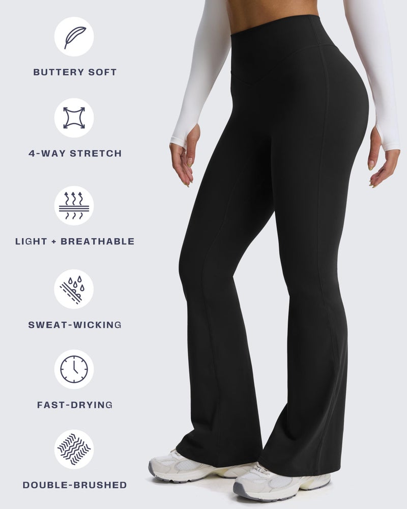 Aoxjox Flare Leggings for Women Metamorph Mid-Rise Hidden Scrunch Butt Lifting Wide Leg Yoga Pants 34" (Black, Small) - Image 4