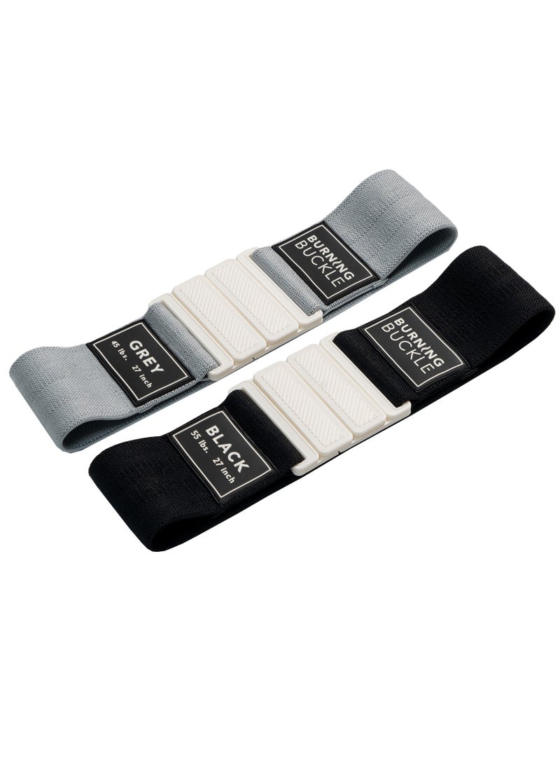 Burning Buckle Set of 2 Bands | The Original Gym Band That Opens | Premium Resistance Hip Bands for Women and Men | Exercise bands | Glutes bands for Women and Men | Two Resistance Levels | Black & Grey | 69cm - Image 1