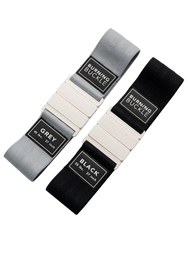 Burning Buckle Set of 2 Bands | The Original Gym Band That Opens | Premium Resistance Hip Bands for Women and Men | Exercise bands | Glutes bands for Women and Men | Two Resistance Levels | Black & Grey | 69cm - Image 2