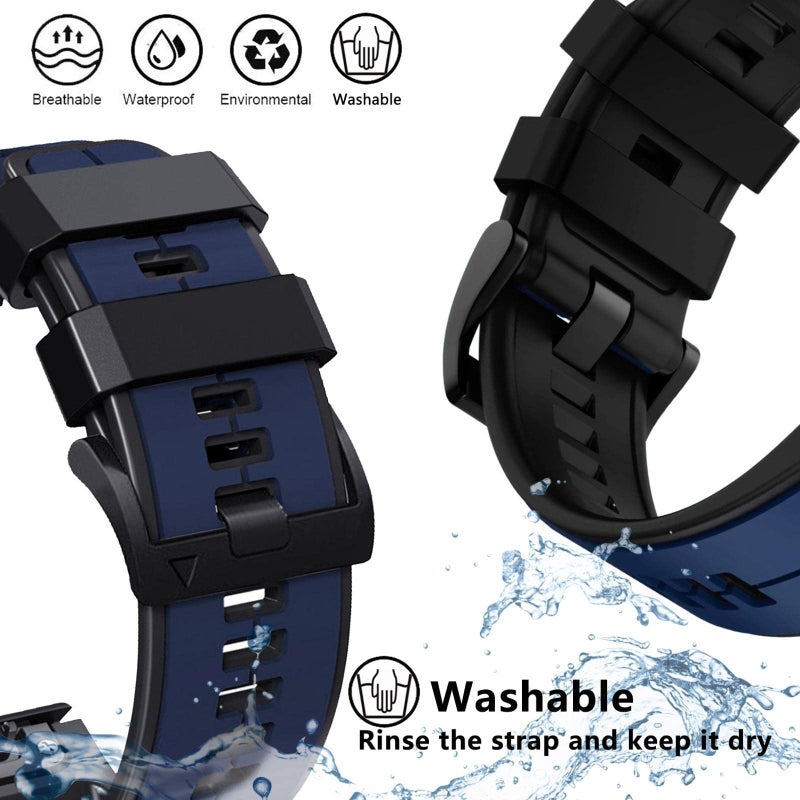 Abanen Quick Fit 22mm Silicone Watch Bands for Garmin Forerunner 955 Fenix 7 epix 2 Fenix 5  Soft Sport Bicolor Waterproof Wristband Strap for Gramin Instinct 2 Solar/Instinct (Dark Blue-Black) - Image 5