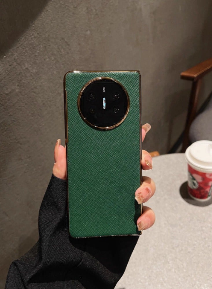 Huawei Matex2 Phone Case New Ultra-thin High-end Men's Leather All Inclusive Anti Drop Luxury High-end Phone Case Leather Cover [Leather Electroplating] cross pattern/green - Image 1