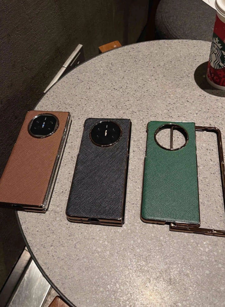 Huawei Matex2 Phone Case New Ultra-thin High-end Men's Leather All Inclusive Anti Drop Luxury High-end Phone Case Leather Cover [Leather Electroplating] cross pattern/green - Image 2