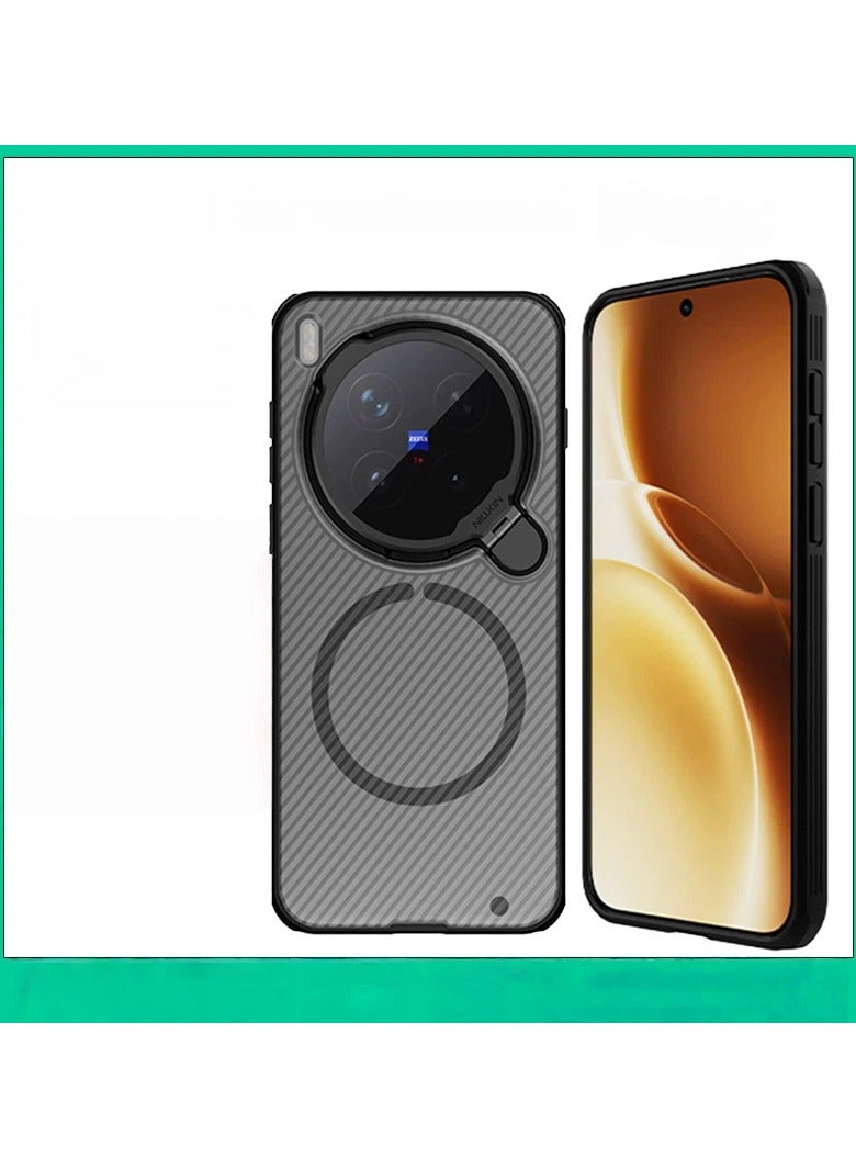 غلاف واقي مغناطيسي متوافق مع هاتف Vivo X300 Pro - مزود بغطاء حماية خصوصية لعدسة الكاميرا مع حامل قابل للطي. يتميز بإطار من مادة TPU مع ممتصات صدمات في الزوايا الخلفية من مادة PC. - Image 1