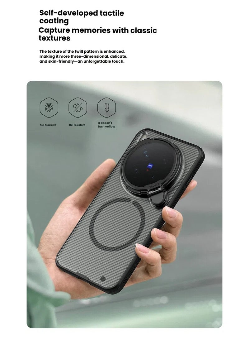 غلاف واقي مغناطيسي متوافق مع هاتف Vivo X300 Pro - مزود بغطاء حماية خصوصية لعدسة الكاميرا مع حامل قابل للطي. يتميز بإطار من مادة TPU مع ممتصات صدمات في الزوايا الخلفية من مادة PC. - Image 3