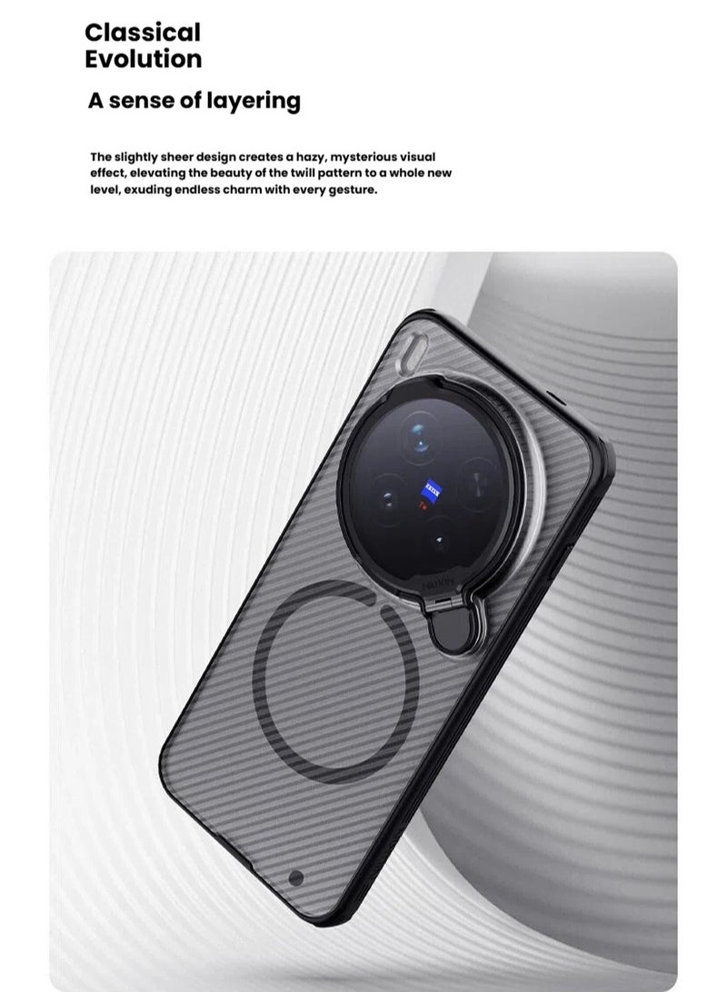 غلاف واقي مغناطيسي متوافق مع هاتف Vivo X300 Pro - مزود بغطاء حماية خصوصية لعدسة الكاميرا مع حامل قابل للطي. يتميز بإطار من مادة TPU مع ممتصات صدمات في الزوايا الخلفية من مادة PC. - Image 2