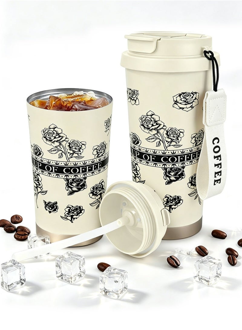 YOUGE Coffee Mugs Insulated Tumblers with Lid and Straw, Large Capacity Double Wall Vacuum Stainless Steel Travel Mug, Coffee Cup for Iced and Hot Drinks, Leak Proof, Durable, and Portable - Image 1