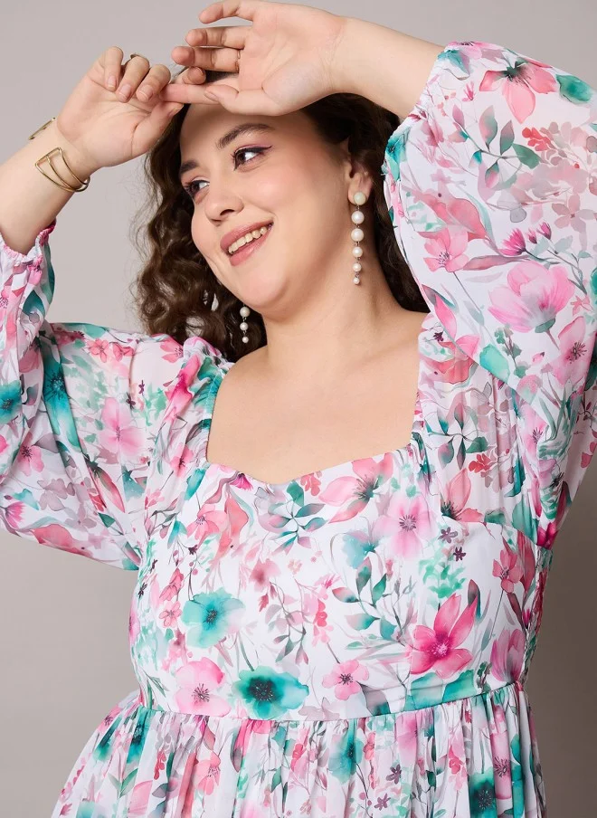 SASSAFRAS Floral Print Georgette Fit & Flare Dress for Women