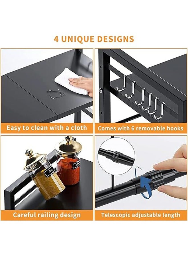 Microwave Stand, Microwave Oven Rack With 6 Hooks, Expandable Horizontal Extension Microwave Shelf, Kitchen Counter Organizer for Toaster Oven Rice Cooker - Image 4