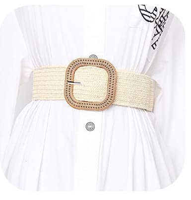 Fabme Women's Elegant Woven Elastic Belt - Cream - Square Buckle - Image 1