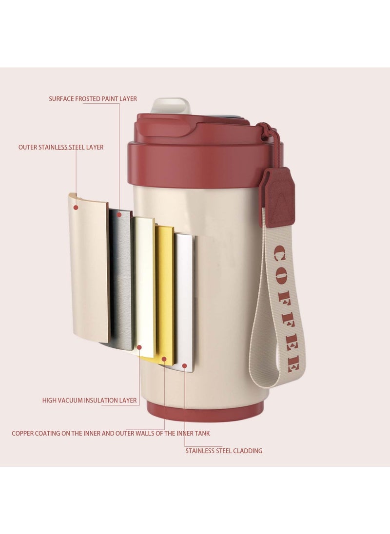 Cuken - Stainless Steel Interior Coffee Thermos Cup, 450ml Leak Proof Insulated Cup with Intelligent Temperature Display, Car, Hiking, Camping and Traveling Coffee Mugs (Red) - Image 1