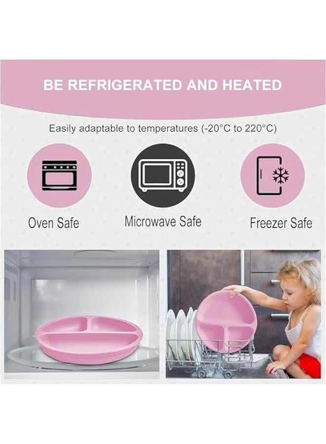 HOOKOR Silicone Baby Feeding Set Of 8, Baby Led Weaning Supplies with Suction Bowl Divided Plate, Toddler Self Feeding Dish Set with Spoons Forks Sippy Cup Adjustable Bib (Pink) - Image 3