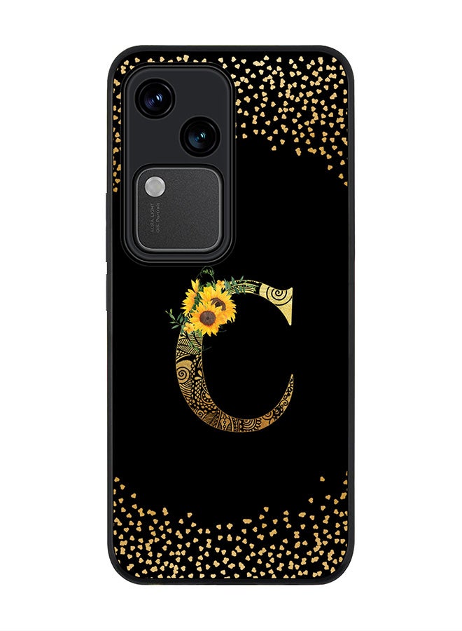 Stylizedd Rugged Black edge case for Vivo V30 5G, Flexible Cover -  Custom Monogram Initial Letter Mandala Floral Pattern Alphabet - C ( Black ) - Image 1