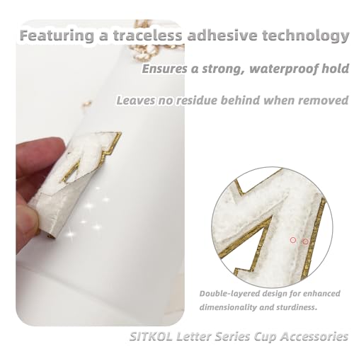 SITKOL Cute Letter Charm Set Compatible with Owala Water Bottle 24 oz, 32 oz, 40 oz, Owala Kids, Owala Coffee Tumbler, Owala FreeSip – Includes Handle Strap, for Owala & Stanley Cup Accessories (White, M) - Image 3