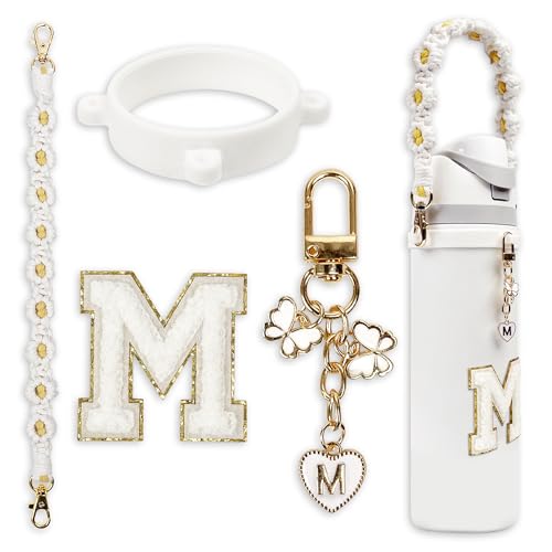 SITKOL Cute Letter Charm Set Compatible with Owala Water Bottle 24 oz, 32 oz, 40 oz, Owala Kids, Owala Coffee Tumbler, Owala FreeSip – Includes Handle Strap, for Owala & Stanley Cup Accessories (White, M) - Image 1