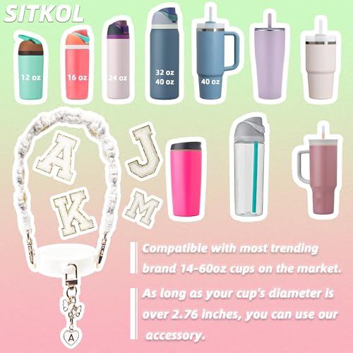 SITKOL Cute Letter Charm Set Compatible with Owala Water Bottle 24 oz, 32 oz, 40 oz, Owala Kids, Owala Coffee Tumbler, Owala FreeSip – Includes Handle Strap, for Owala & Stanley Cup Accessories (White, M) - Image 2