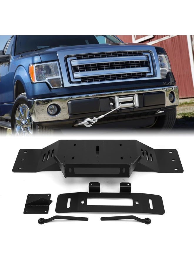 WeiSen Hidden Winch Mount Plate Winch Mounting Bracket Black Compatible with Ford F150 2009-2014 7th Gen (Not Fit Ecoboost Models) with Factory Bumper - Image 1
