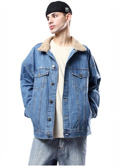 Wool Collar Solid Casual Denim Jacket - Stonewash - pzsku/Z60BB7D3D75CC9EF6AF67Z/45/_/1727254743/a410b37a-ed5c-47c7-8fcc-92f3818c714a