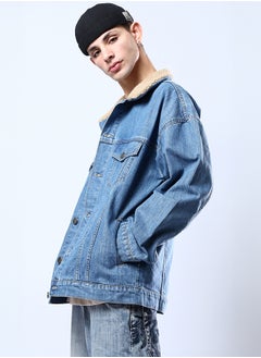 Wool Collar Solid Casual Denim Jacket - Stonewash - pzsku/Z60BB7D3D75CC9EF6AF67Z/45/_/1727254747/4f9c7190-ce11-43a4-bc34-869b94ab8589