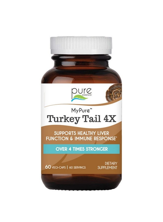 PURE ESSENCE LABS Organic Turkey Tail 4X Mushroom Extract, Vegan Mushrooms Supplement for Immune Building, 60 Capsules - Image 1