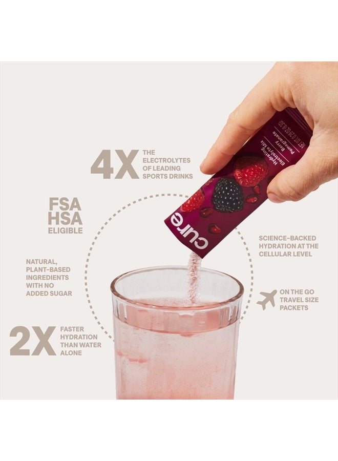 Cure Hydration Cure Hydrating Plant Based Electrolyte Mix | FSA & HSA Eligible | Powder for Dehydration Relief | Made with Coconut Water | Non-GMO | No Added Sugar | Vegan | Pouch of 14 Packets - Berry Pomegranate - Image 3