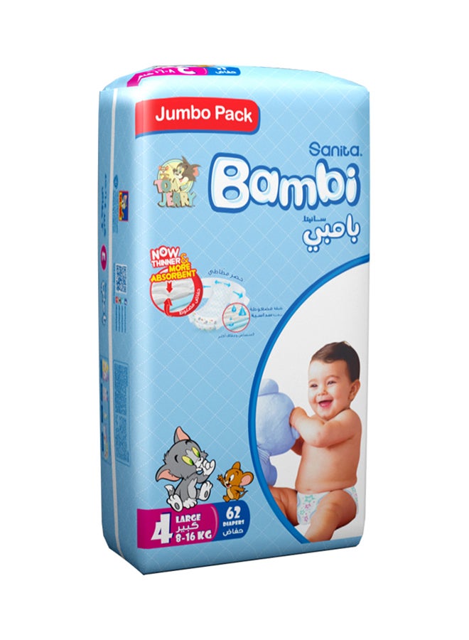 Sanita Bambi Disposable Diapers Large Size 4 (8-16 Kg), 62 Counts