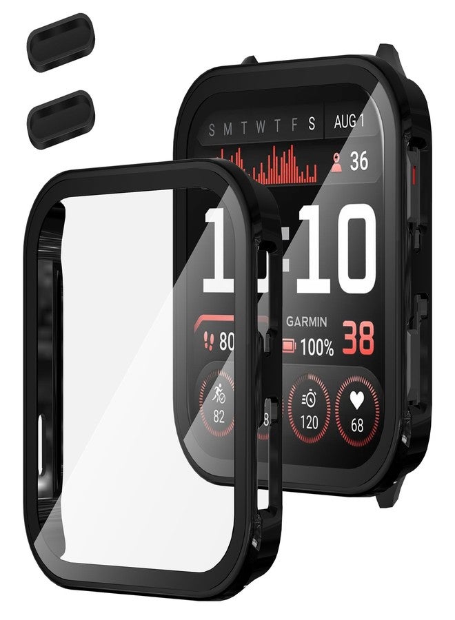 Suoman 2-Pack for Garmin Venu X1 Case, 9H Tempered Glass Screen Protector+ Dust plug, All-coverage PC Protective Cover Bumper Smartwatch- Black - Image 1