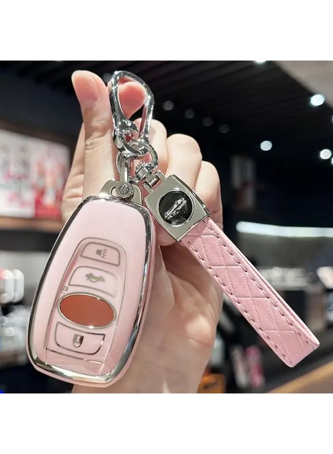 Pink Subaru Key Fob Cover with Lanyard for Forester Outback Ascent Crosstrek BRZ - Image 2
