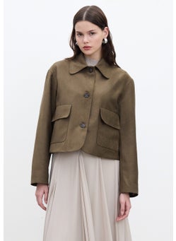 Manuka Faux Suede Short Jacket Khaki  - Image 3
