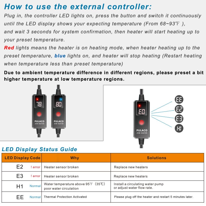 PULACO سخان سمك البيتا الصغير PULACO بقوة 50 واط لخزان سعة 1-10 جالون - Image 3