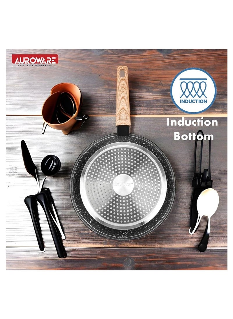 Auroware - Auroware 24 CM Non Stick Fry pan Black Forged Aluminium 3 Layer Marble Coating Kitchen Dishwasher Safe PFOA Free Healthy cook and Safe - Image 1