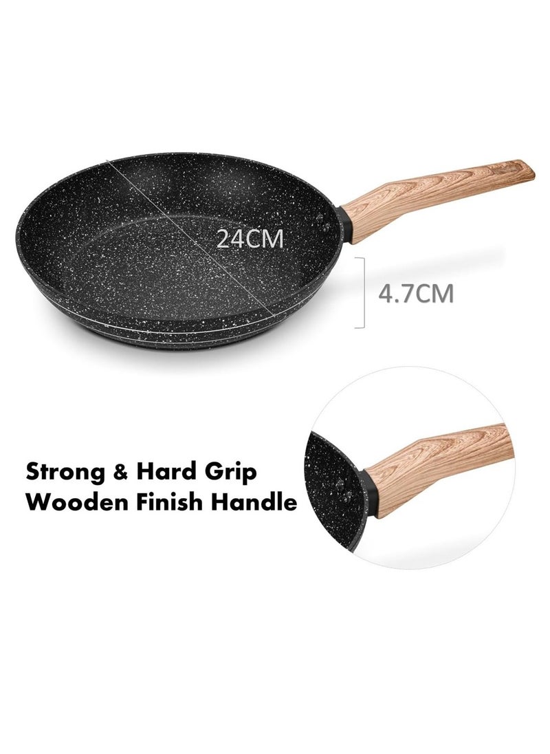 Auroware - Auroware 24 CM Non Stick Fry pan Black Forged Aluminium 3 Layer Marble Coating Kitchen Dishwasher Safe PFOA Free Healthy cook and Safe - Image 1