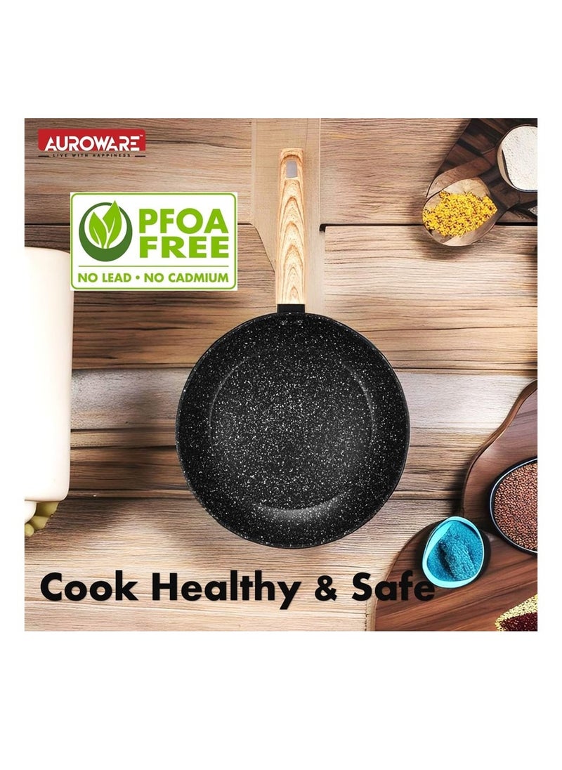 Auroware - Auroware 24 CM Non Stick Fry pan Black Forged Aluminium 3 Layer Marble Coating Kitchen Dishwasher Safe PFOA Free Healthy cook and Safe - Image 1