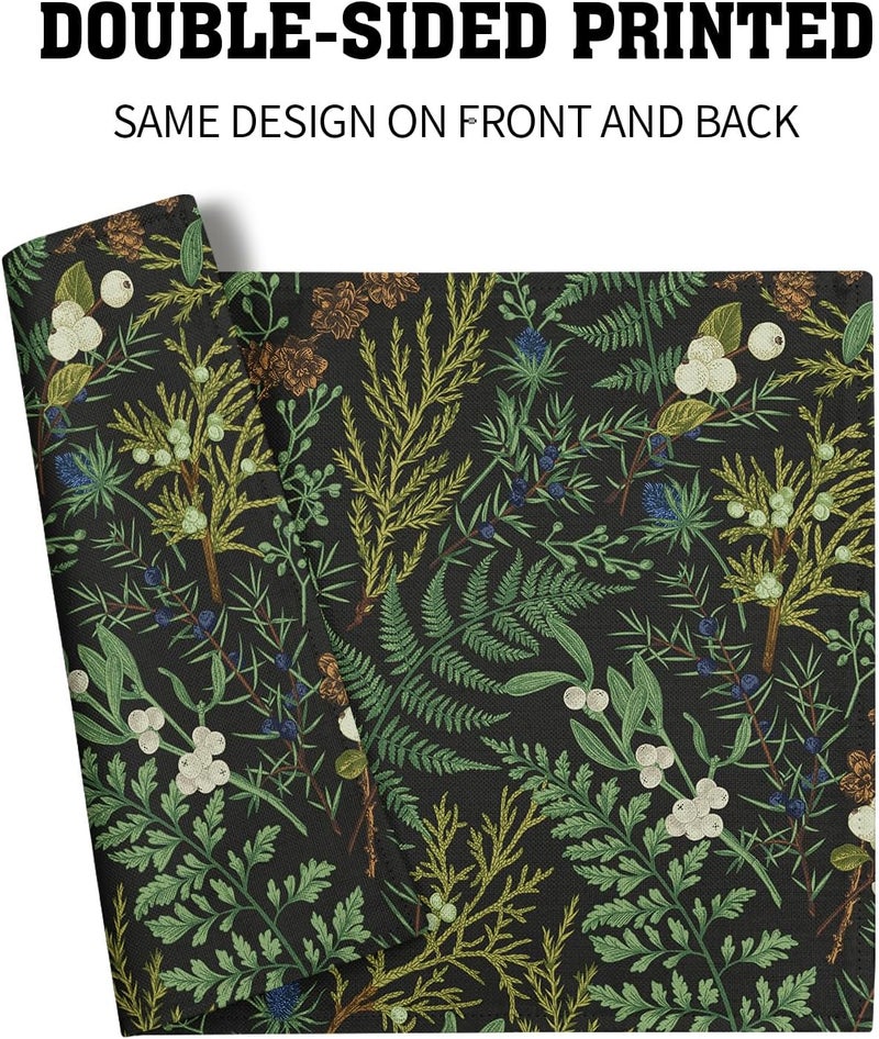 aportt Green Leaves Placemats Set of 6 Botanical Fern Leaf Floral Place Mats Washable Kitchen Dining Spring Summer Black Linen Table Mats Stain HeatResistant for Home Party Indoor 12x18 in - Image 5