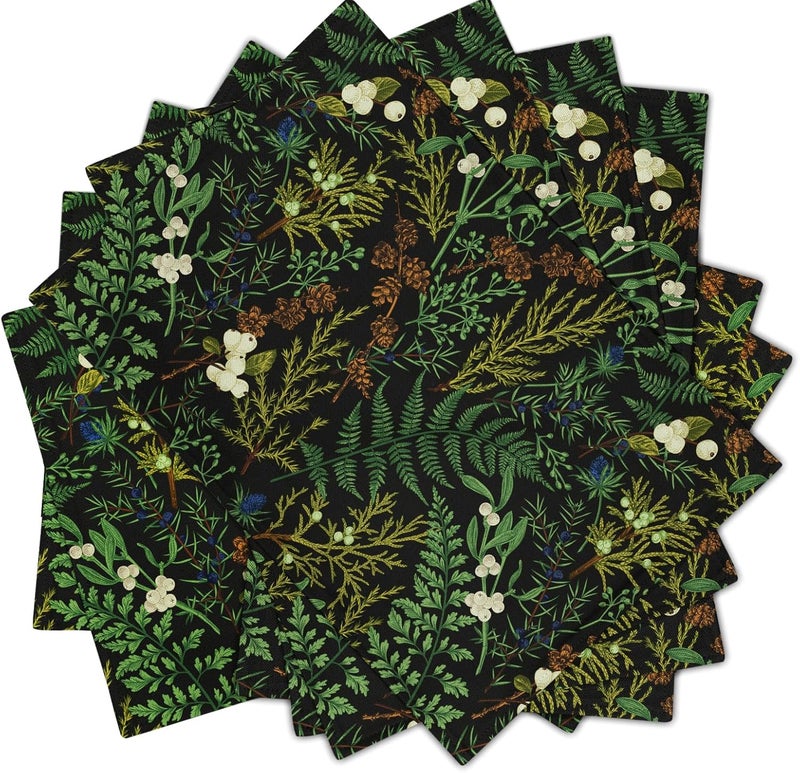 aportt Green Leaves Placemats Set of 6 Botanical Fern Leaf Floral Place Mats Washable Kitchen Dining Spring Summer Black Linen Table Mats Stain HeatResistant for Home Party Indoor 12x18 in - Image 2