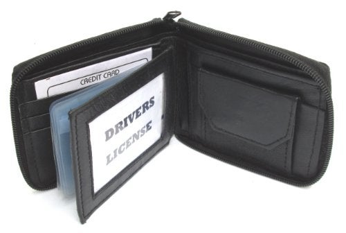 Dangerous Threads Mens Black Leather Wallet Lamb Zippered Bifold 782 - Image 1