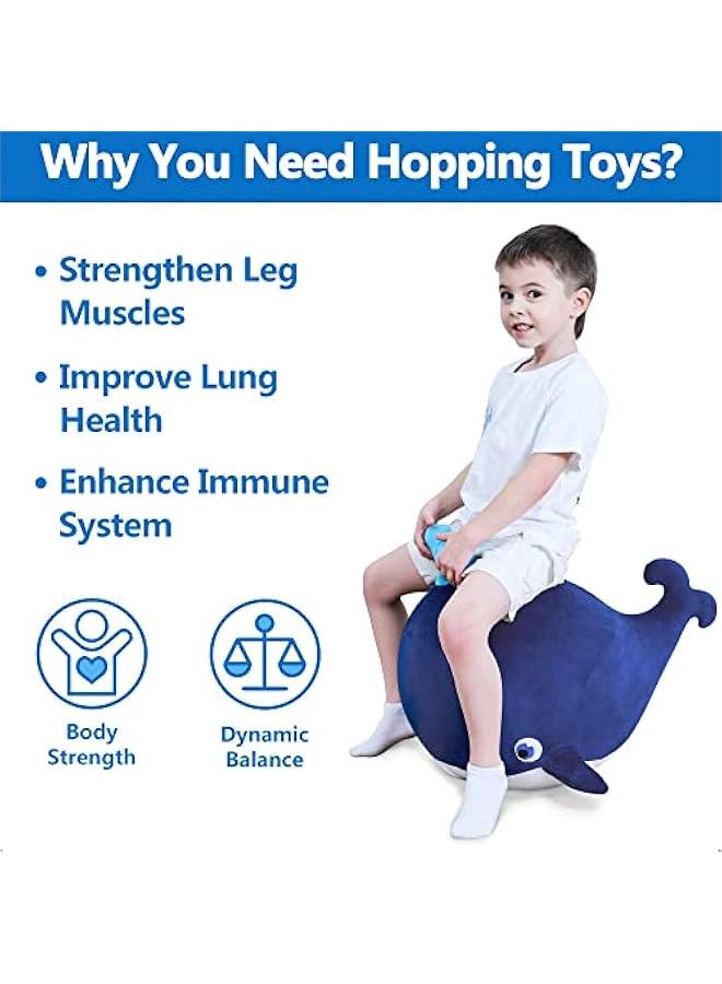 Generic Bouncy Pals Kids Whale Hopper Ball, Ride on Hopping Toy, Inflatable Plush Bouncing Animal W/Pump, Indoor Outdoor Riding Jumping Gift for 18 Month 2 3 4 5 Year Old Toddler Boy Girl Child - Image 2