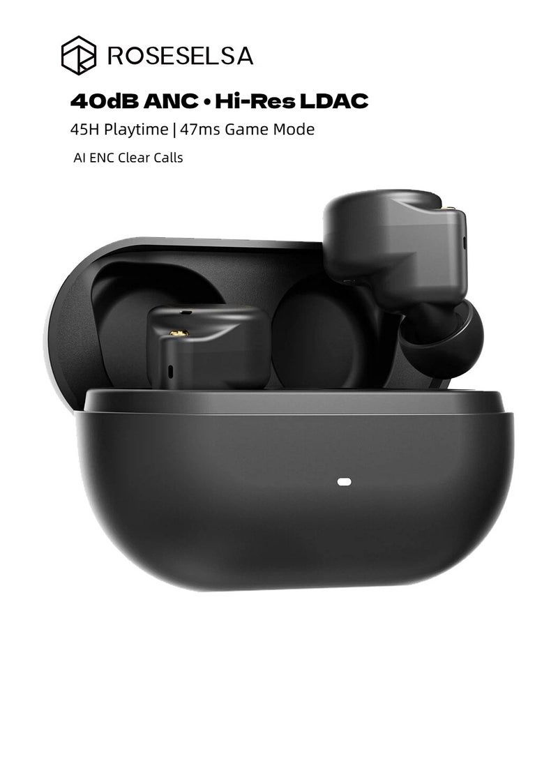 ROSESELSA CERAMICS MK2 Wireless Earbuds, Hi-Res LDAC Bluetooth 6.0 Earbuds, 40dB ANC Noise Cancelling, 45H Playtime, 47ms Low Latency Gaming Mode, AI ENC Mic, Premium Ceramic Design - Image 1